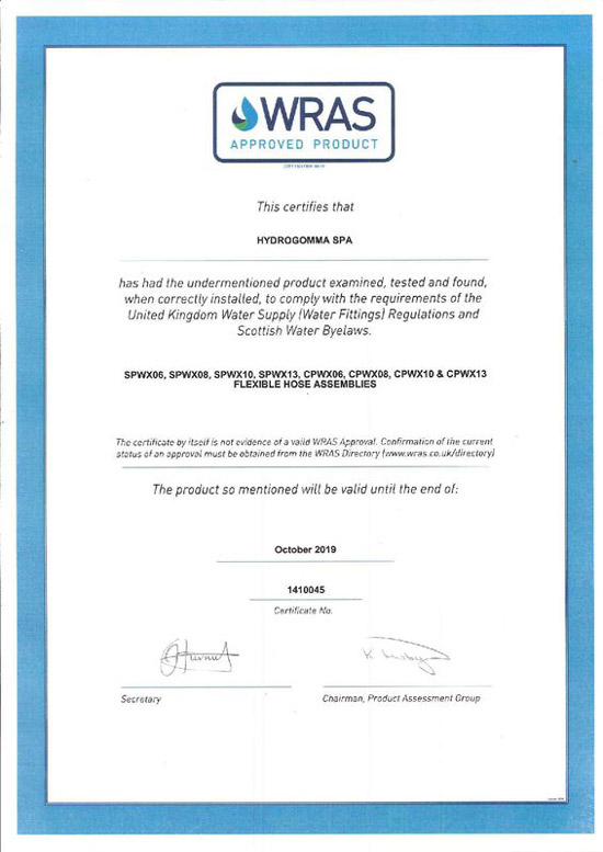 WRAS certificate  گواهینامه تصفیه آب