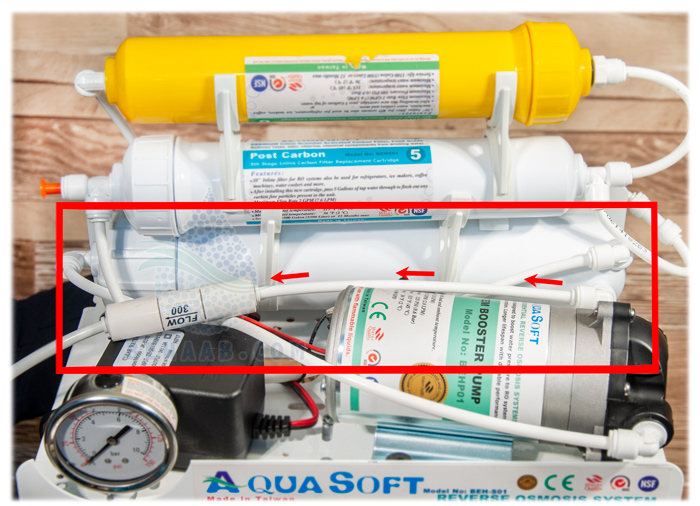 محل نصب محدود کننده فاضلاب در تصفیه آب خانگی Flow Restrictor in Reverse Osmosis Water Purifier