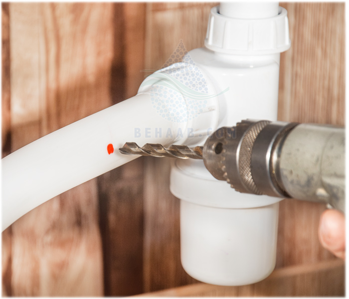 Instructions for drain saddle installation on a reverse osmosis unit  محل اتصال بست فاضلاب و پسماند در دستگاه تصفیه آب خانگی
