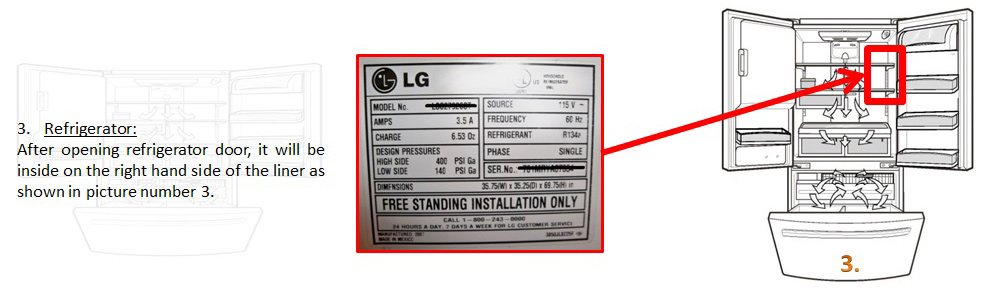 How to find the model and serial number of the LG refrigerator  برچسب مشخصات یخچال ال جی