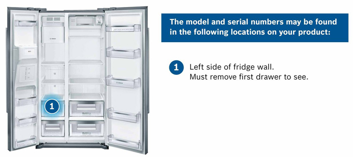 How to find the model and serial number of the BOSCH Side by Side Fridge پیدا کردن برچسب مشخصات ساید بای ساید بوش