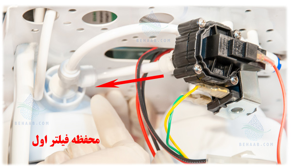 Replacement of low pressure switch water purifier محل نصب سوئیچ قطع کن فشار پایین در دستگاه تصفیه آب