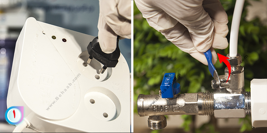 AC power plugs and sockets connect- Inlet Valve for Water Purification System شیر ورودی دستگاه تصفیه آب و برق دستگاه Replacing mineral water filter cartridge