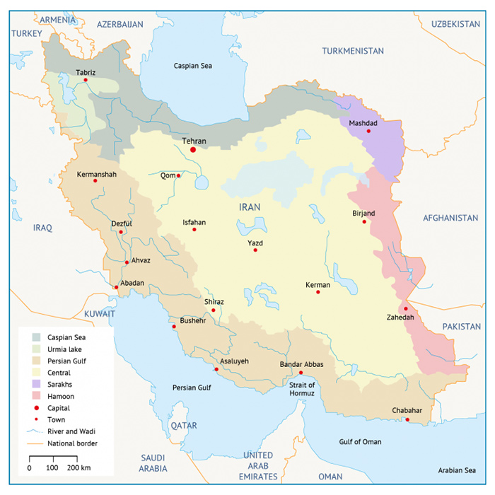 Fanack Iran Map  حوزه‌های اصلی ایران