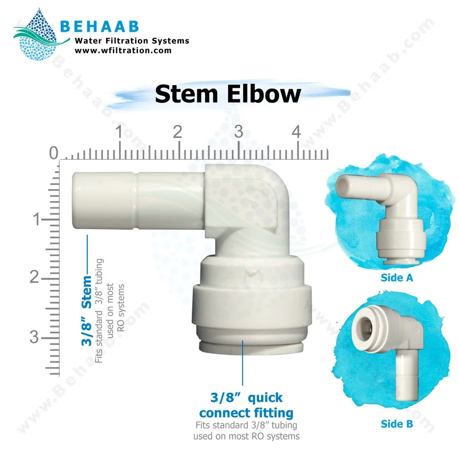 زانو میله ای به فیتینگی سه هشتم اینچ - Stem Elbow 3/8" Quick Connect RO System Parts Fittings