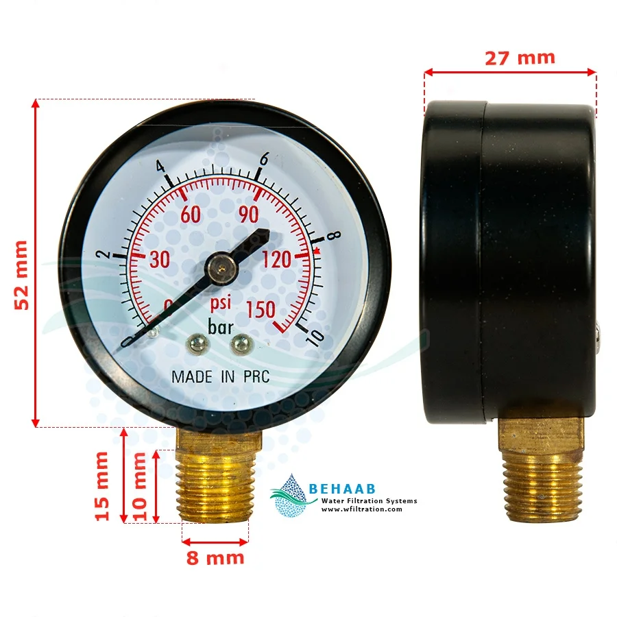 گیج فشار تصفیه آب مدل WPG-01 - Water Pressure Gauge for Reverse Osmosis Filtration Systems Model WPG-01