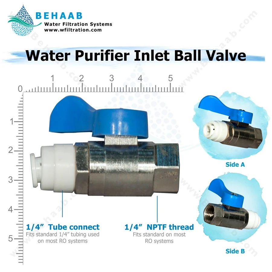 شیر ورودی دستگاه تصفیه آب 1/4 به 1/4 فیتینگی - Water Purifier Inlet Ball Valve