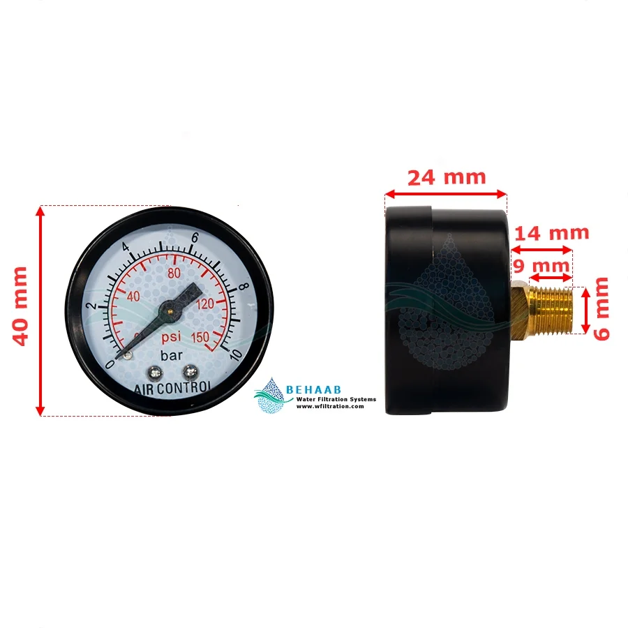 گیج فشار تصفیه آب مدل WPG-02 - Water Pressure Gauge for Reverse Osmosis Filtration Systems  Model WPG-02