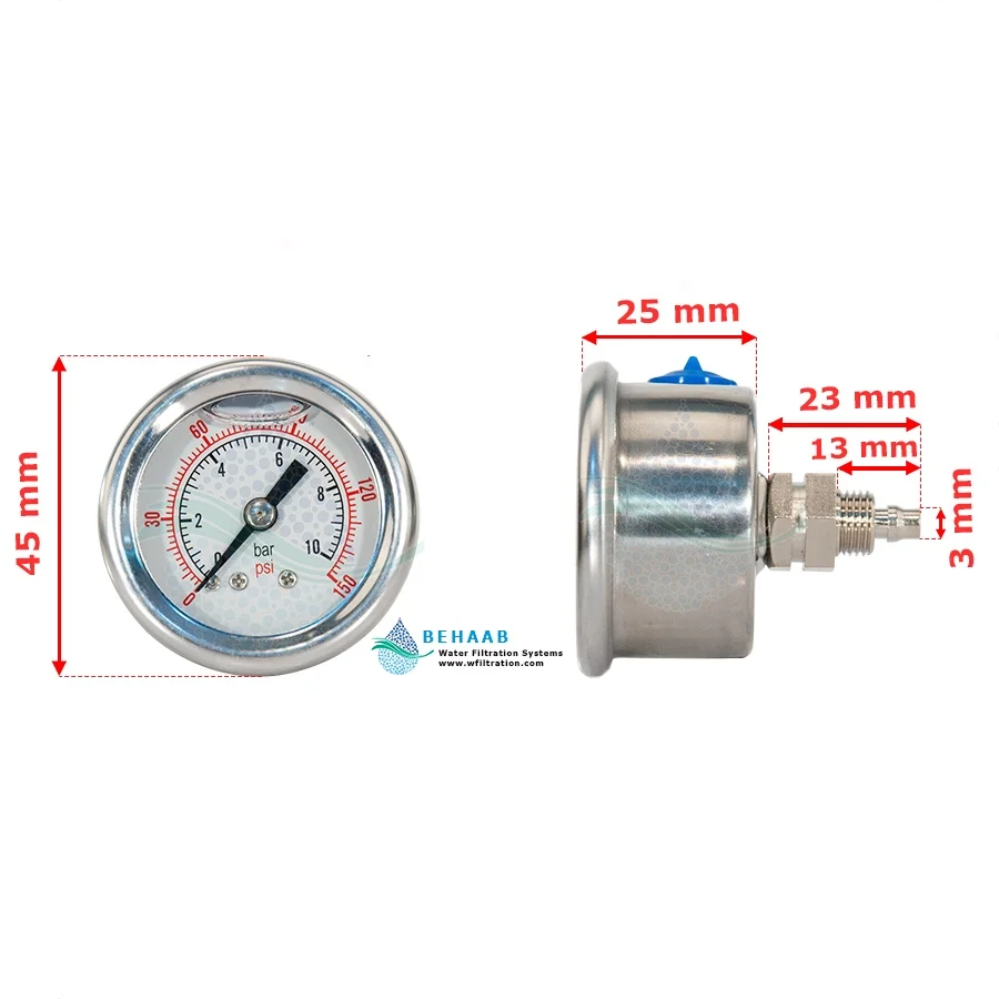 گیج فشار تصفیه آب مدل WPG-04 - Water Pressure Gauge for Reverse Osmosis Filtration Systems Model WPG-04