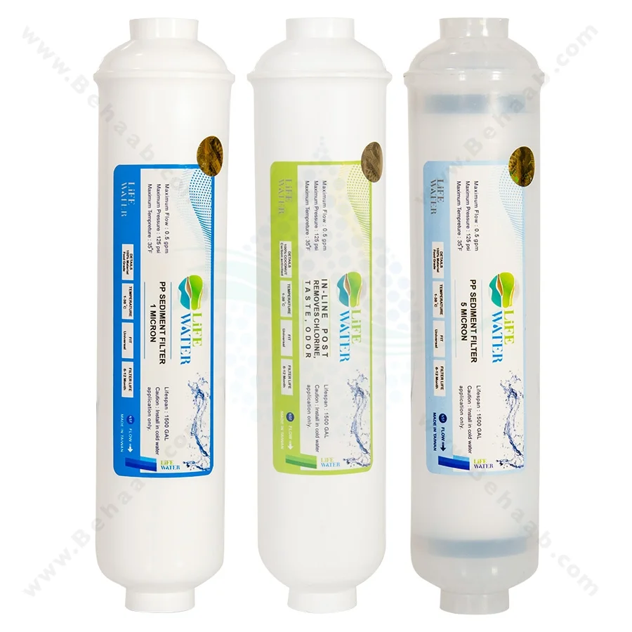 فیلترهای سه گانه تصفیه آب اینلاین لایف واتر - Water Filters Set PP Sediment GAC CTO Inline Life Water