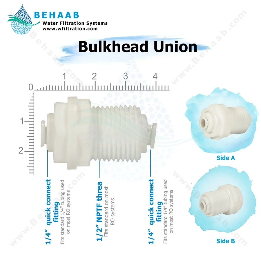 بالک هد یک چهارم فیتینگی به یک چهارم فیتینگی وسط یک دوم رزوه - Ro Fittings Bulkhead Connector