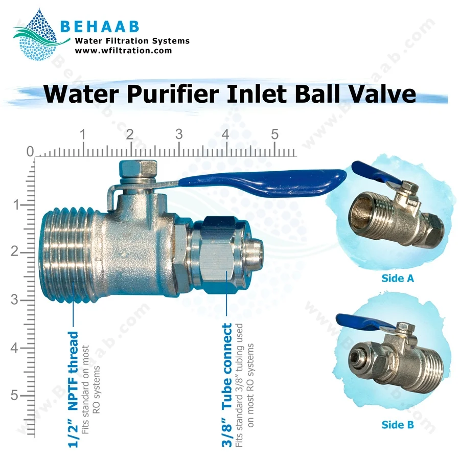 شیر ورودی دستگاه تصفیه آب نیمه صنعتی 1/2 به 3/8 - Semi-Industrial Water Purifier Inlet Ball Valve