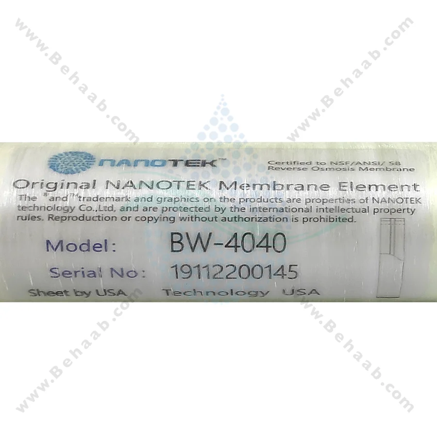 فیلتر ممبران 4 اینچ نانوتک (nanotek) مدل BW-4040 - 4inch nanotek Brackish Water RO Membrane Element-BW-4040