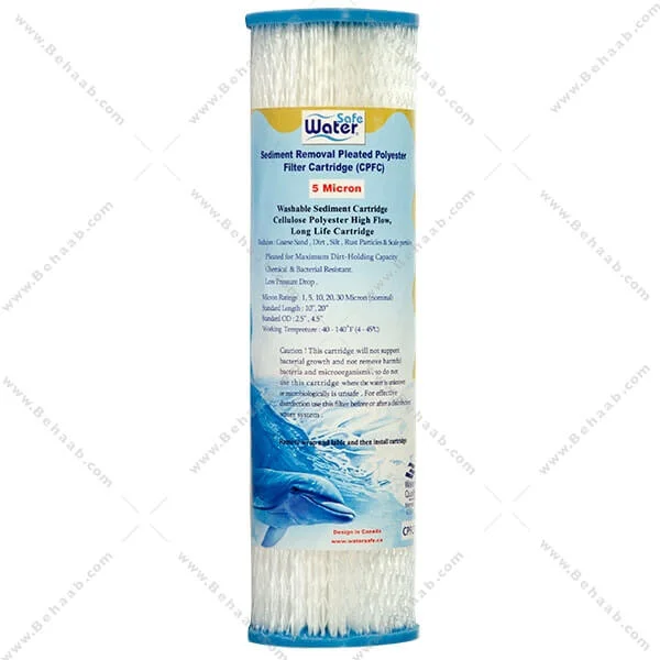 فیلتر قابل شستشو خانگی 10 اینچ اسلیم 5 میکرون واترسیف اورجینال - Home Polyester Pleated Sediment Removal Filter