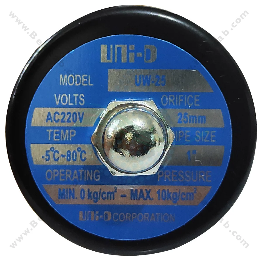 شیر برقی تصفیه آب یونیدی مدل UW-25 سایز 1 اینچ - 1inch UW-25 Uni-D Type Water Solenoid Valve 220V AC
