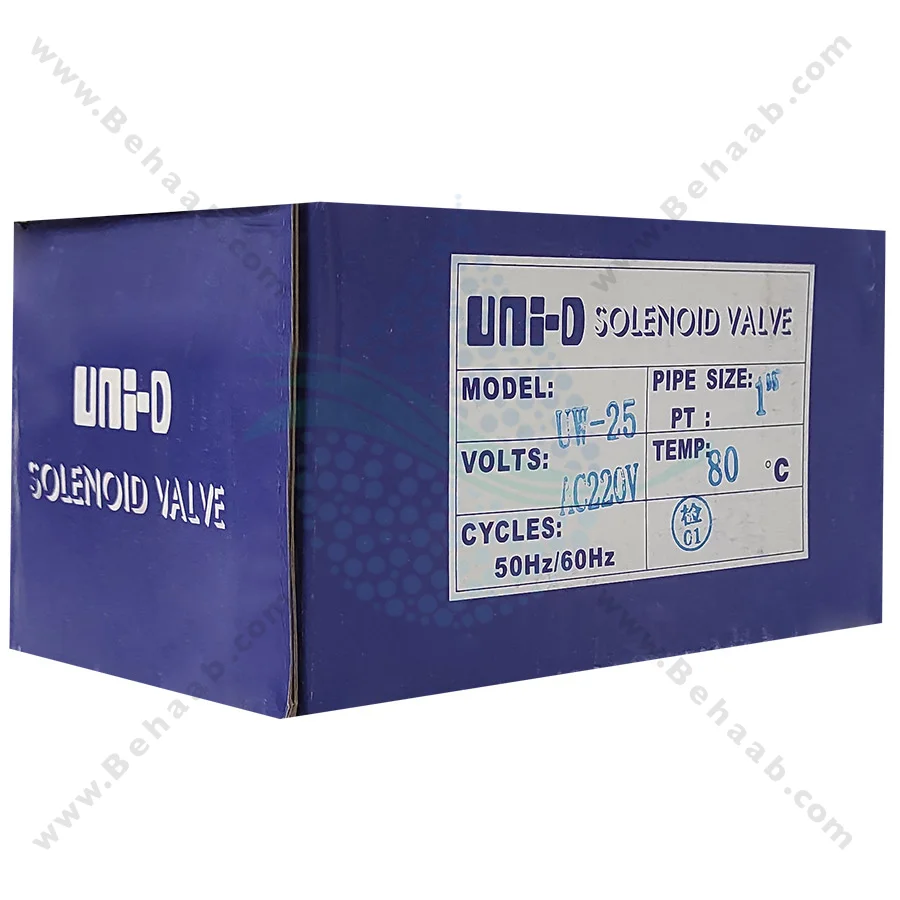 شیر برقی تصفیه آب یونیدی مدل UW-25 سایز 1 اینچ - 1inch UW-25 Uni-D Type Water Solenoid Valve 220V AC