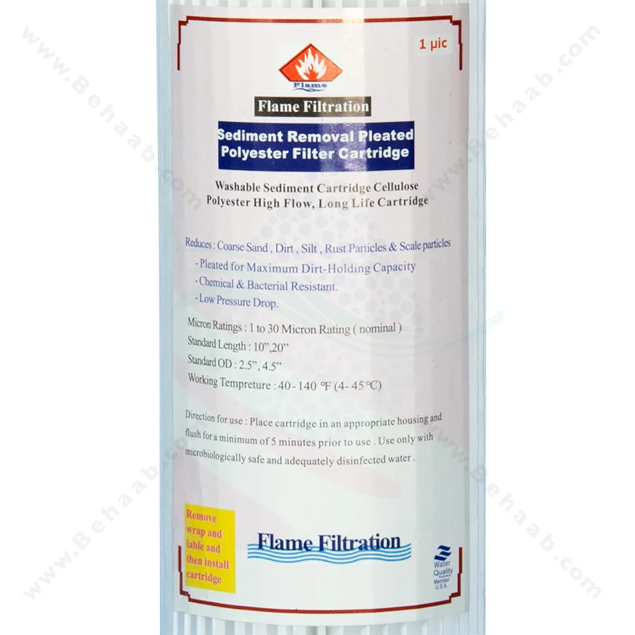 فیلتر پلی استر 10 اینچ 1 میکرون Flame - Flame Polyester Pleated Sediment Water Filter Washable and Reusable 2.5" X 10" 1 Micron