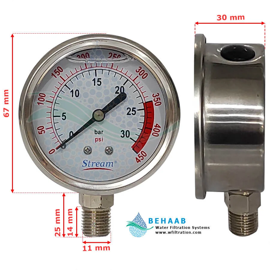 گیج فشار تصفیه آب استریم مدل YNT-60 - Stream Pressure Gauge YNT-60