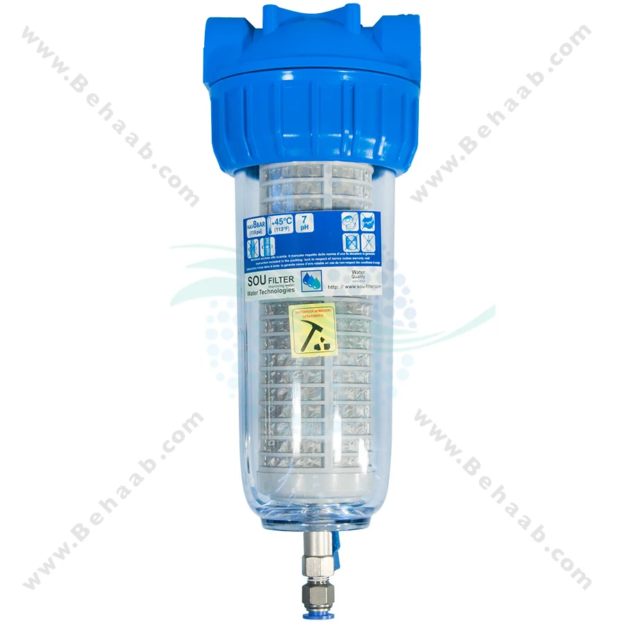 فیلتر توری پکیج و آبگرمکن شیر دار PTS-101S-08 - 10 Inch Washable Net Filter for Heating System Inlet With Drain Ball Valve