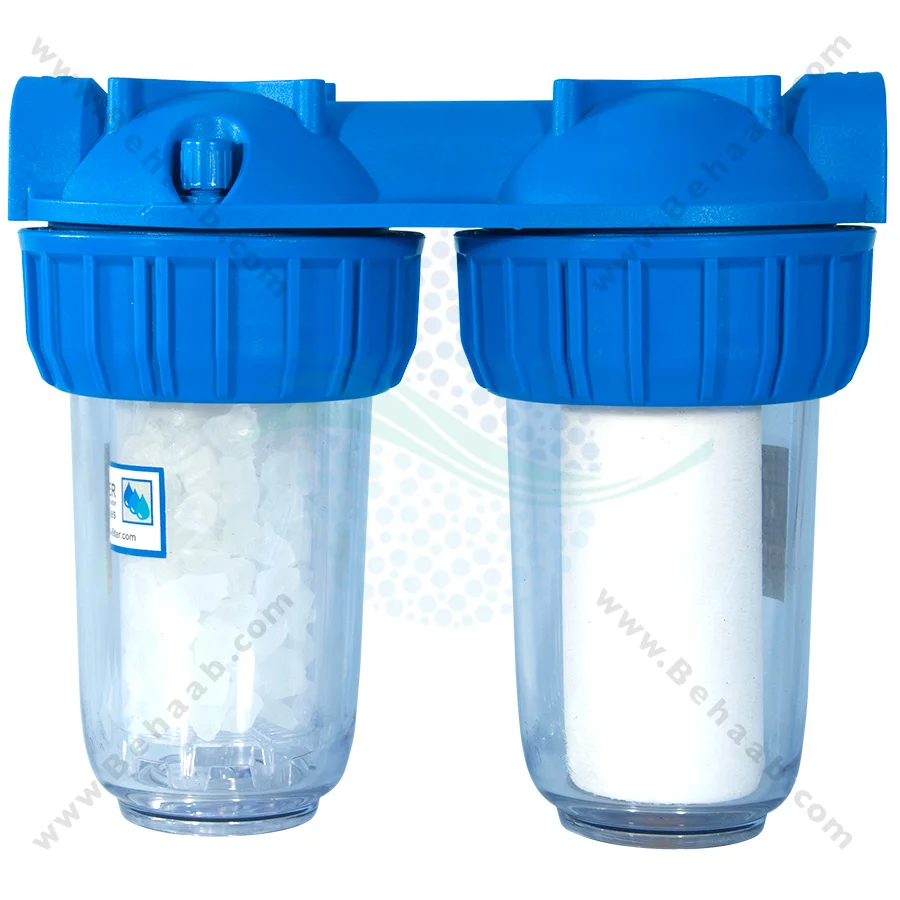 رسوب گیر الیافی و پلی فسفات PTS-7202 - 7 Inch 2 Stage PP and Polyphosphate Water Filter for Heating System Inlet