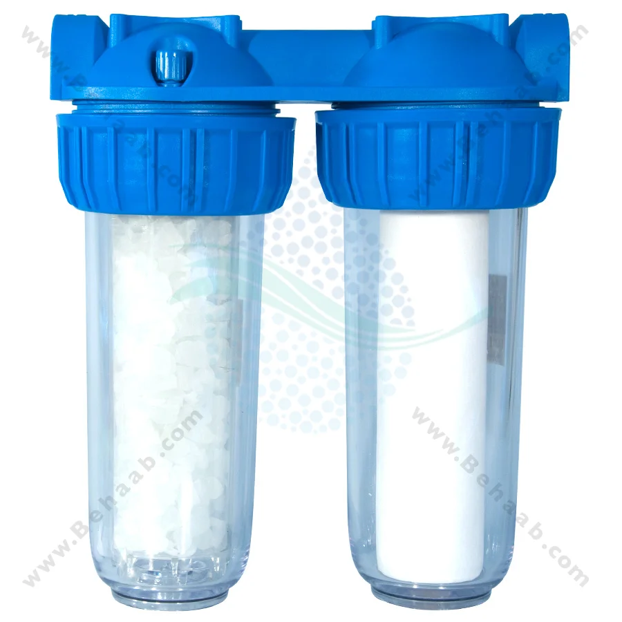 رسوب گیر الیافی و پلی فسفات PTS-102S-06 - 10 Inch 2 Stage PP And Polyphosphate Water Filter for Heating System Inlet