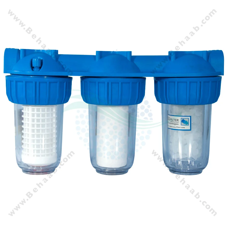 رسوب گیر 3 مرحله‌ای PTS-7302 - 7 Inch 3 Stage Washable Net Filter-PP And Polyphosphate Water Filter for Heating System Inlet