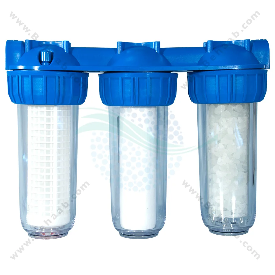 رسوبگیر 3 مرحله‌ PTS-103S-08 - 10 Inch 3 Stage Washable Net Filter-PP And Polyphosphate Water Filter for Heating System Inlet