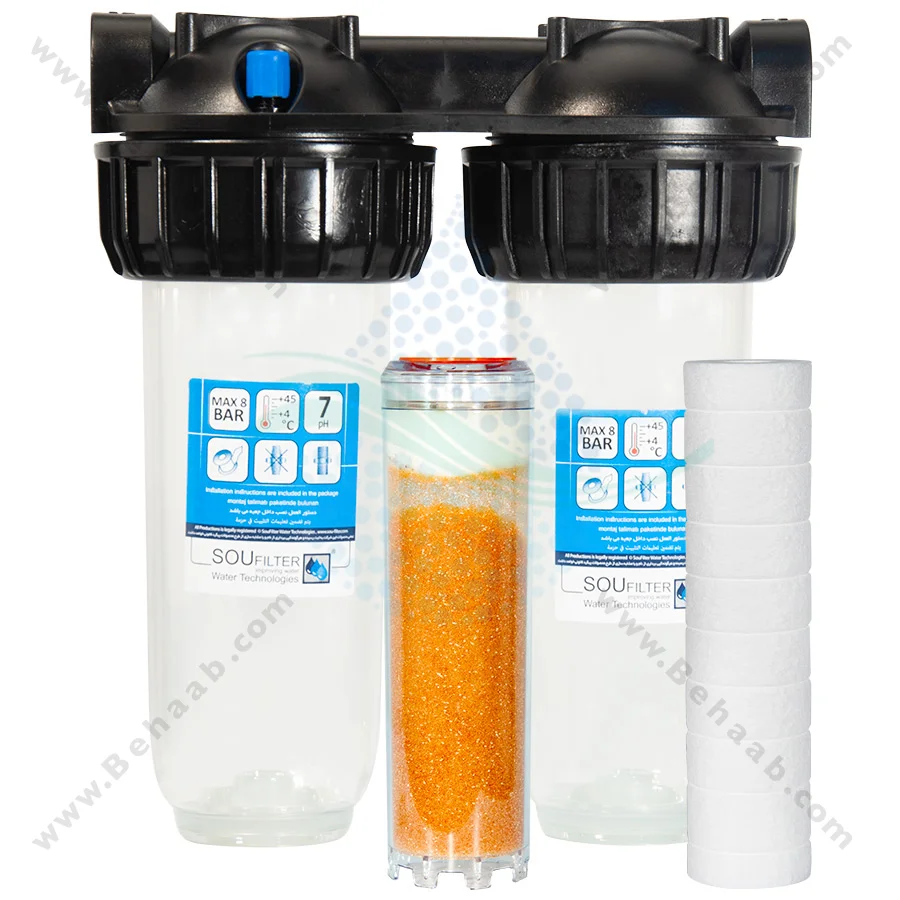 رسوب گیر کولر آبی با فیلتر الیافی و رزینی 10 اینچ - Anti Scaling Swamp Cooler with 10 inch PP and Resin Water Filter