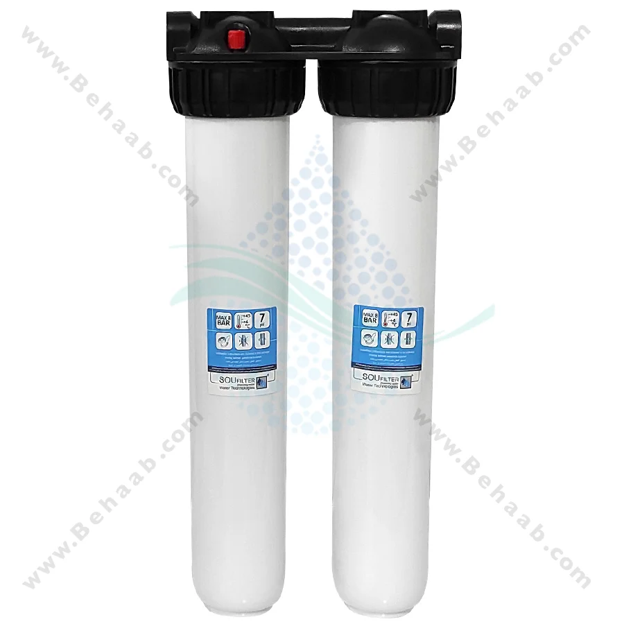 رسوب گیر کولر آبی با فیلتر الیافی و رزینی 20 اینچ اسلیم - Anti Scaling Swamp Cooler with 20 inch Slim PP and Resin Water Filter