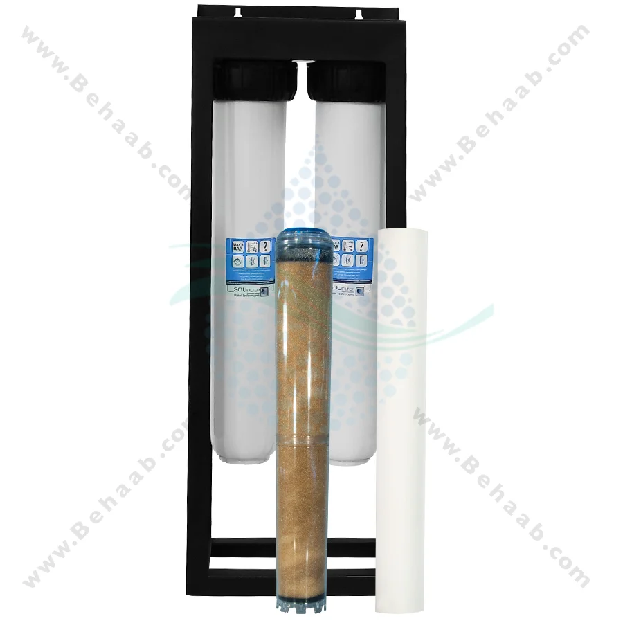 رسوب گیر کولر آبی با فیلتر الیافی و رزینی 20 اینچ اسلیم - Anti Scaling Swamp Cooler with 20 inch Slim PP and Resin Water Filter