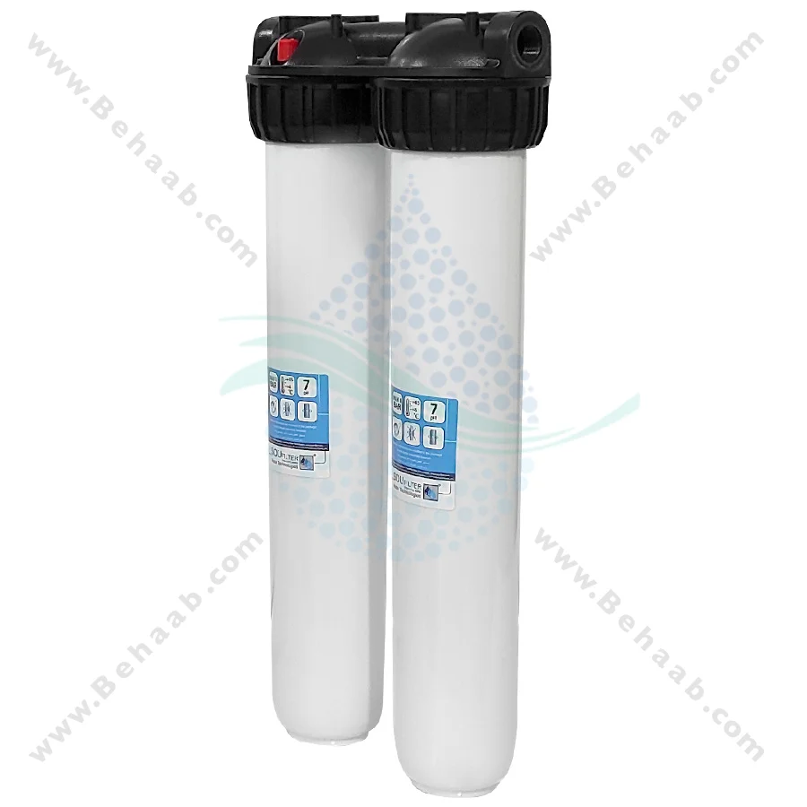 رسوب گیر کولر آبی با فیلتر الیافی و رزینی 20 اینچ اسلیم - Anti Scaling Swamp Cooler with 20 inch Slim PP and Resin Water Filter