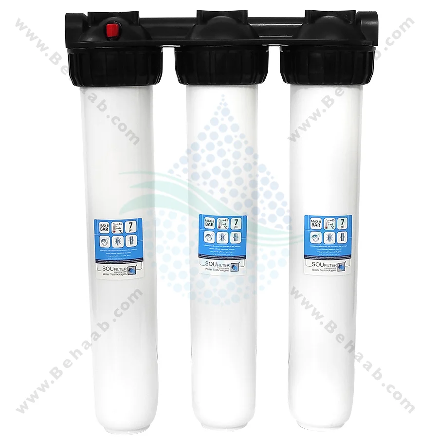 رسوب گیر کولر آبی با فیلتر الیافی، کربن و رزینی 20 اینچ اسلیم - Anti Scaling Swamp Cooler with 20 inch Slim PP-GAC and Resin Water Filter