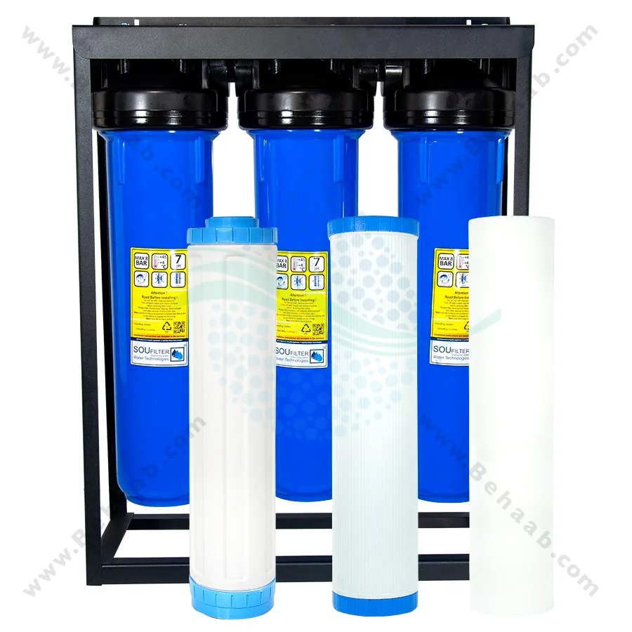رسوب گیر کولر آبی با فیلتر الیافی، کربن و رزینی 20 اینچ جامبو - Anti Scaling Swamp Cooler with 20 inch Jumbo PP-GAC and Resin Water Filter