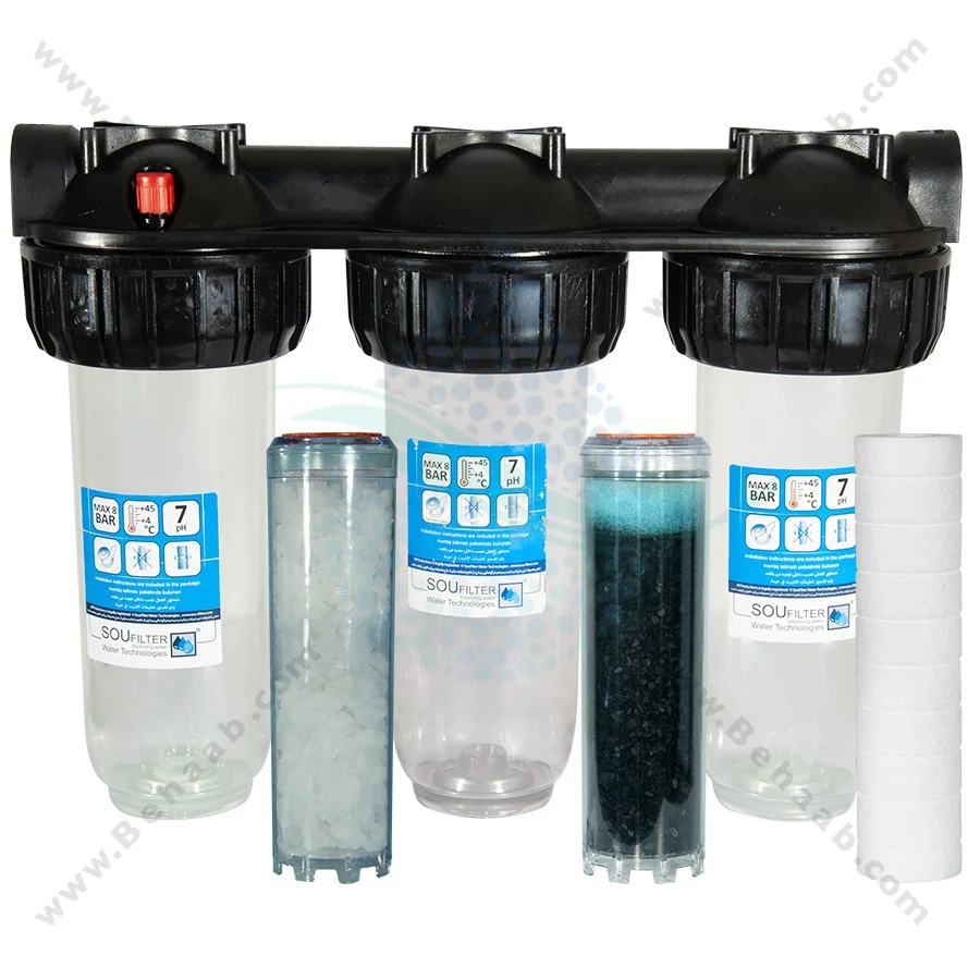 رسوب گیر کولر آبی با فیلتر الیافی، کربن و پلی فسفات 10 اینچ - Anti Scaling Swamp Cooler with 10 inch PP-GAC and Polyphosphate Water Filter
