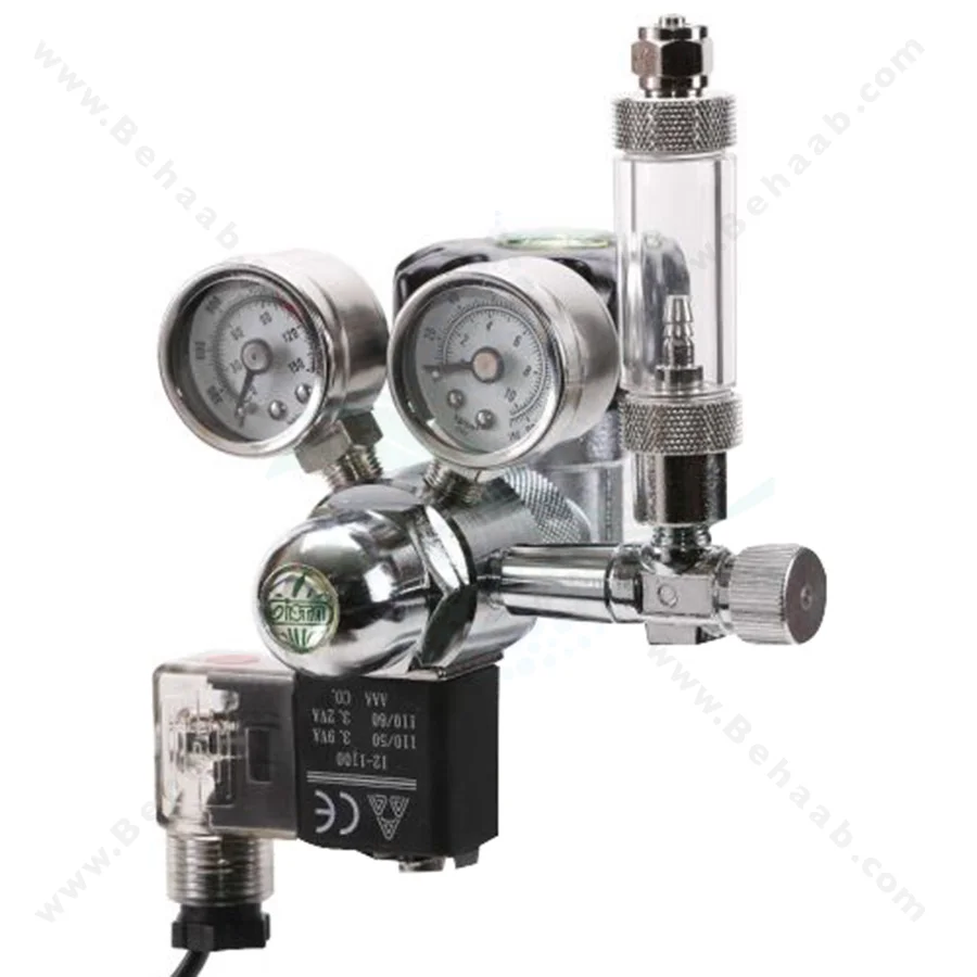 مانومتر CO2 شیر برقی دار  ایستا مدل I-641 - Ista I-641 Co2 Controller Twin-Gauge Regulator with Bubble Counter and Check Valve