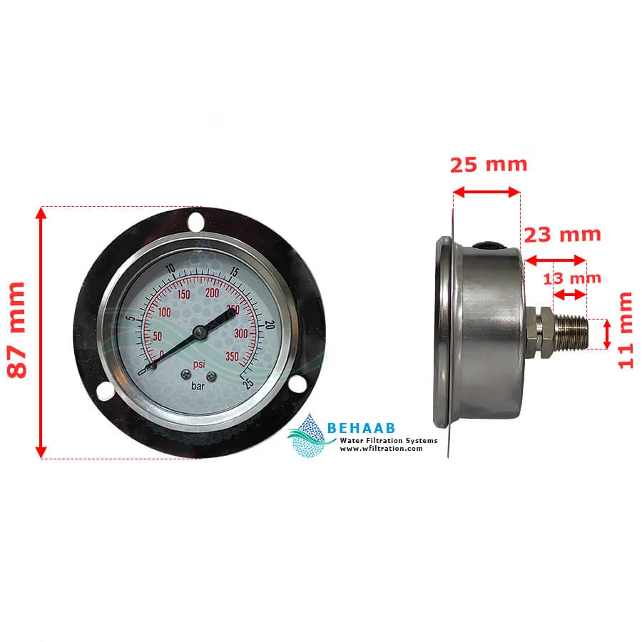 گیج فشار عقربه‌ ای 25 بار - Pressure Gauge 0-25 bar