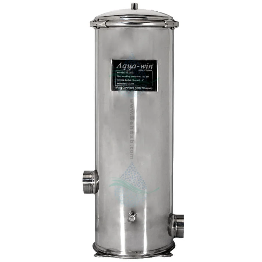 هوزینگ استیل 20 اینچ 5 المانه آکوا وین مدل VC-20-5 - AQUA WIN 5*20 Inch Multi Cartridge Stainless Steel Filter Housing