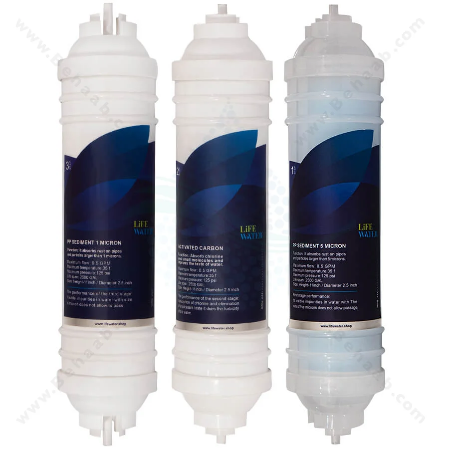 پک 3 عددی فیلتر تصفیه آب اینلاین لایف واتر ایزی چنج - Water Filters Set PP GAC PP Inline Life Water Easy Change