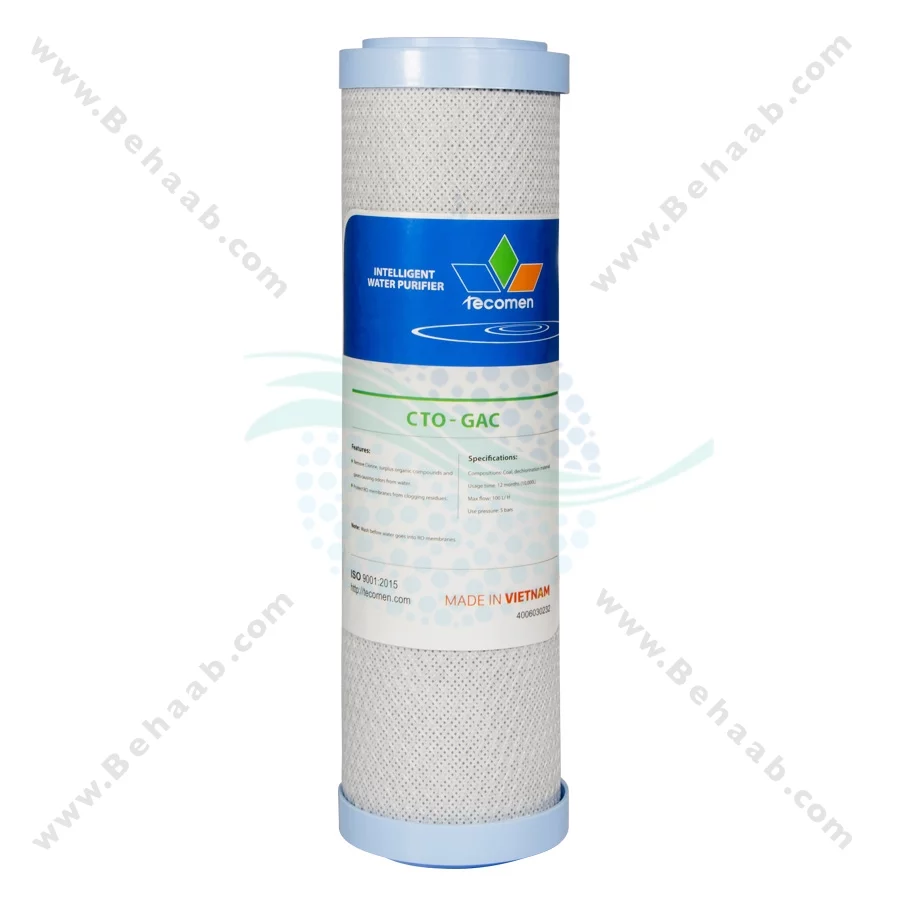 پک 3 عددی فیلتر تصفیه آب تکومن - Tecomen 3-Stage 10 Inch Water Filter Cartridge Set PP GAC CTO