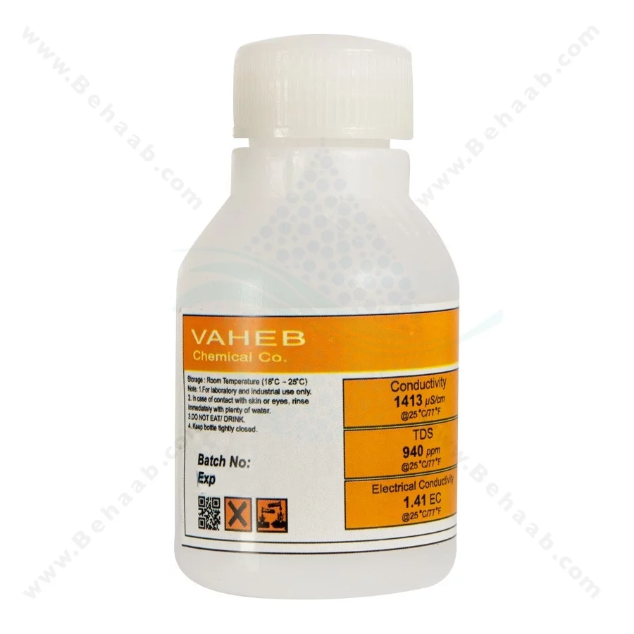 محلول کالیبراسیون هدایت الکتریکی 1413 میکروزیمنس حجم 100 سی سی واهب - EC Calibration Solution 1413 µS/cm Vaheb 100 cc