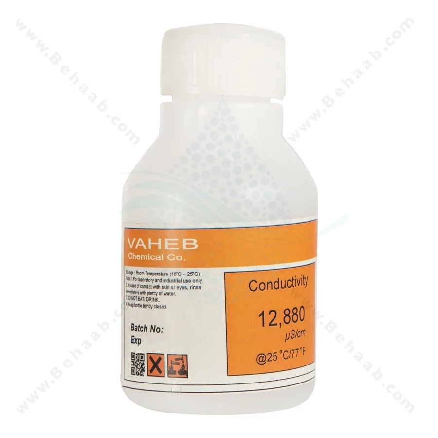 محلول کالیبراسیون هدایت الکتریکی 12880 میکروزیمنس حجم 100 سی سی واهب - EC Calibration Solution 12880 µS/cm Vaheb 100 cc