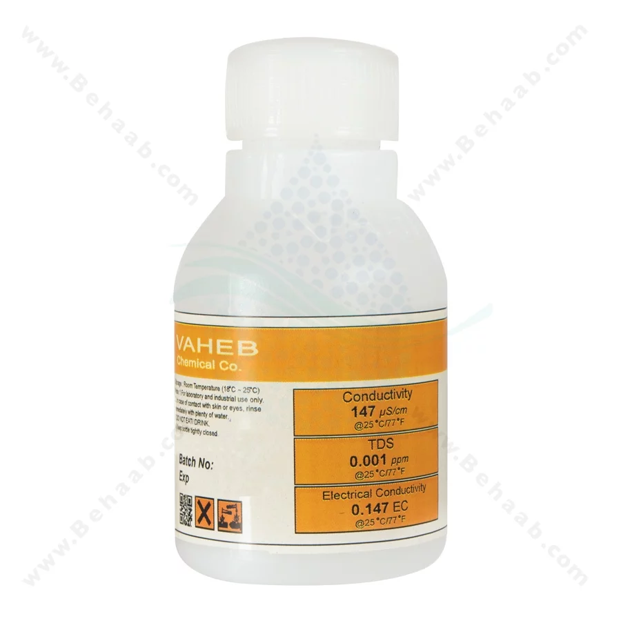 محلول کالیبراسیون هدایت الکتریکی 147 میکروزیمنس حجم 100 سی سی واهب - EC Calibration Solution 147 µS/cm Vaheb 100 cc
