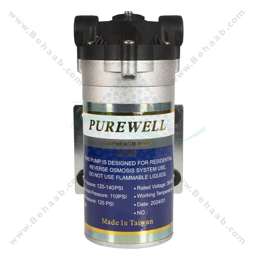 پمپ تصفیه آب نیمه صنعتی 36 ولت پیورول مدل CP‑400 - 36V DC RO Booster Pump Purewell CP‑400