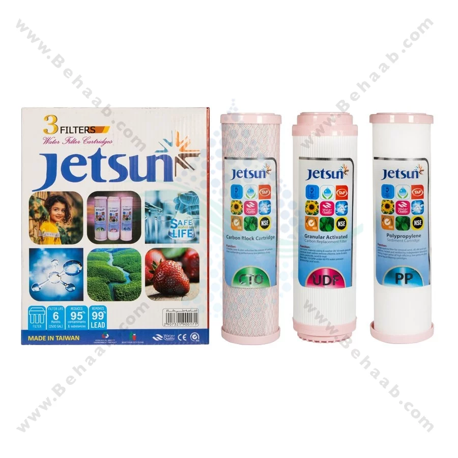 پک 3 عددی فیلتر تصفیه آب جت سان - Jetsun 3-Stage 10 Inch Water Filter Cartridge Set PP GAC CTO