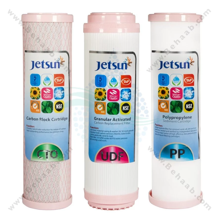 پک 3 عددی فیلتر تصفیه آب جت سان - Jetsun 3-Stage 10 Inch Water Filter Cartridge Set PP GAC CTO