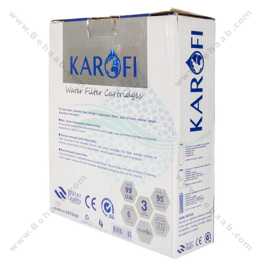 پک 3 عددی فیلتر تصفیه آب کاروفی - Karofi 3-Stage 10 Inch Water Filter Cartridge Set PP GAC CTO