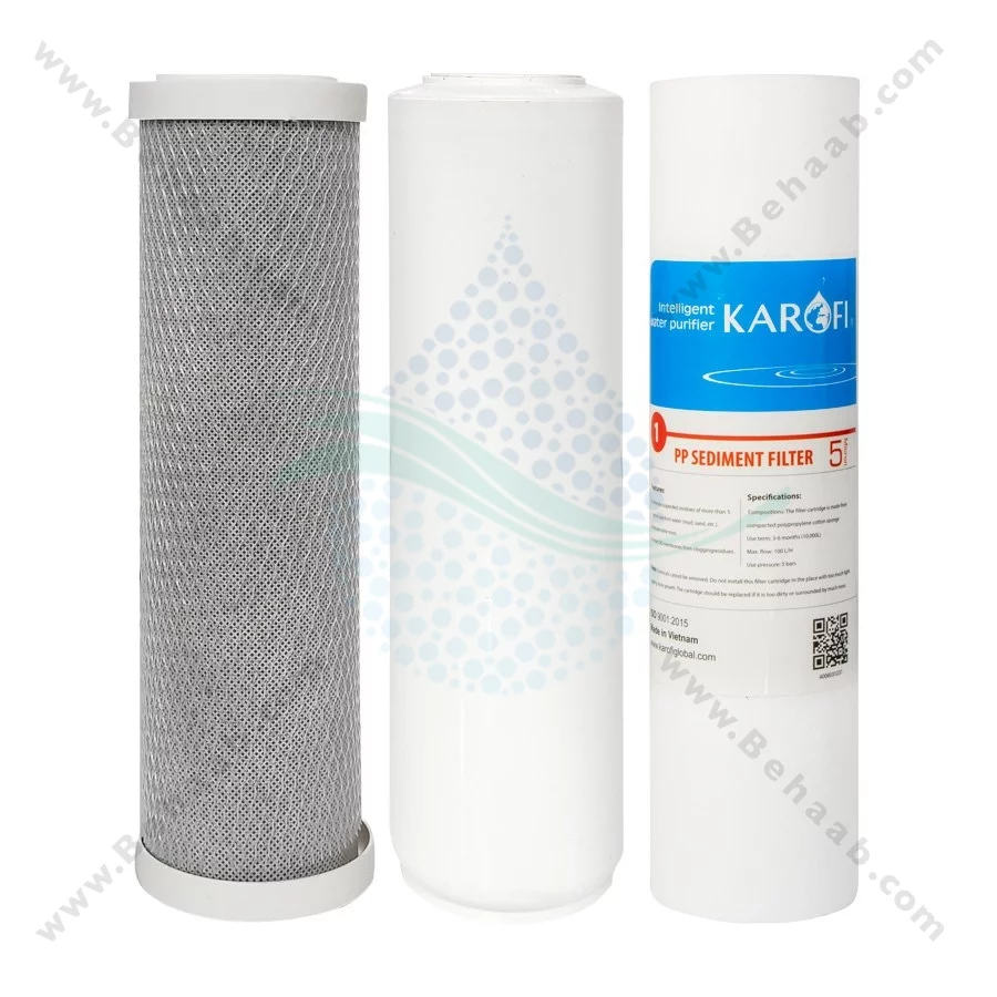 پک 3 عددی فیلتر تصفیه آب کاروفی - Karofi 3-Stage 10 Inch Water Filter Cartridge Set PP GAC CTO