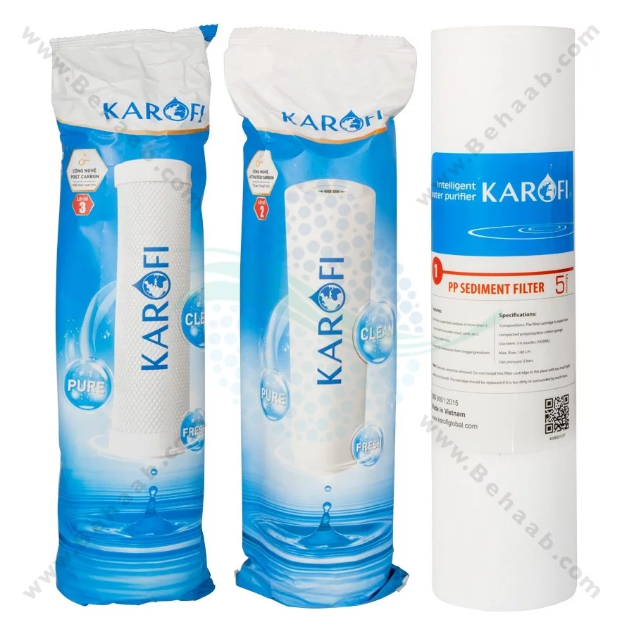 پک 3 عددی فیلتر تصفیه آب کاروفی - Karofi 3-Stage 10 Inch Water Filter Cartridge Set PP GAC CTO