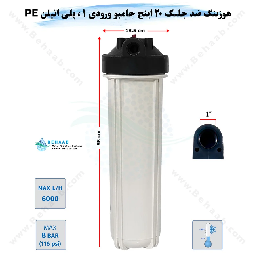هوزینگ 20 اینچ جامبو ورودی 1 اینچ سی سی کا - Water Filter Housing 20 inch Jumbo with 1 inch input CCK
