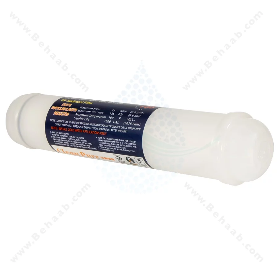 فیلتر اینلاین الیافی کلین پیور 5 میکرون T33 شفاف 1500 گالن - 5Micron Inline Sediment Filter Cartridge Clean Pure T33